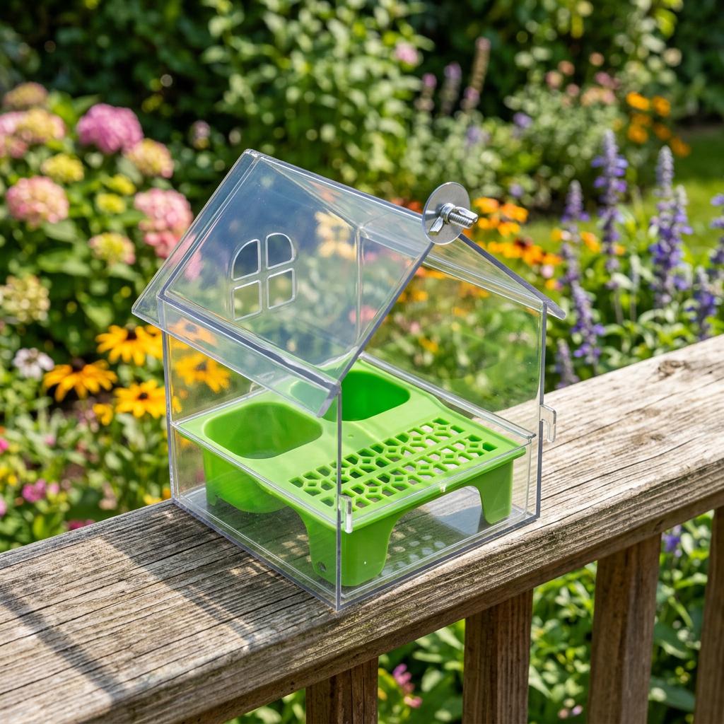 High-Quality Transparent Visible Bird Roof Feeder with Easy-to-Clean Pull-Out Drawer - Acrylic Roof Feeder