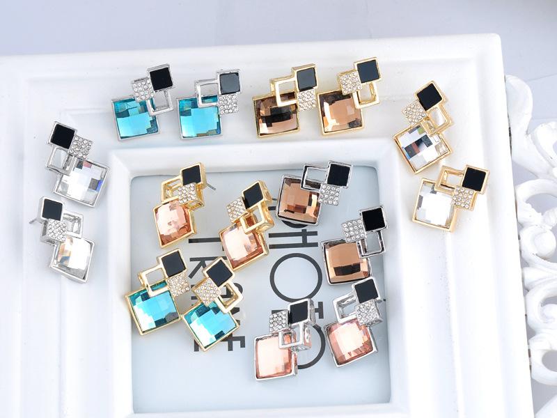 Fashionelegant jewelry suit women's classic geometric square crystal acrylic jewelry