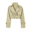 Korte Dames Trenchcoat Verstelbare Manchetten Reverskraag Effen Kleur Casual Bovenkleding