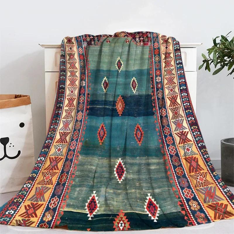 Geometrický Etnický Boho Vzor Flanelová Přehozová Deka Měkká Teplá pro Domácí Dekoraci Pohovky Děti Dospělí Kempingová Deka Velikost King Queen