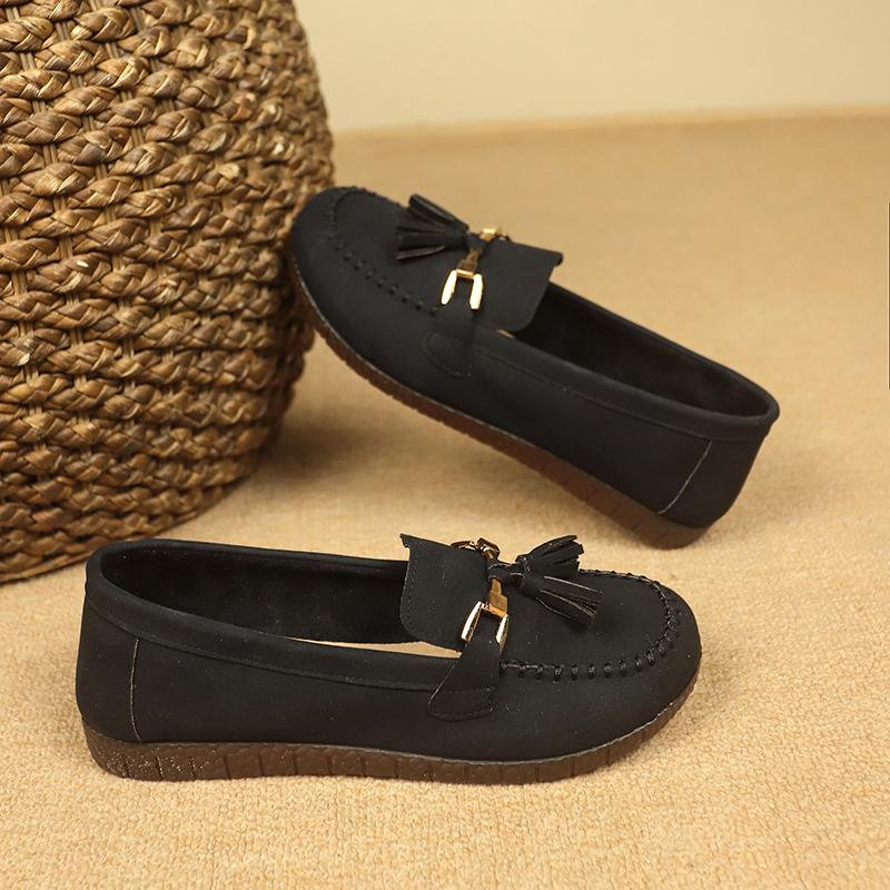 Women's Natural Leather Slip-on Ballet Flats Loafers Round Toe Fringe Casual Female Espadrilles Mccasins Shoes for Woman