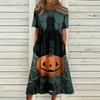 Women's Casual Round Neck Dress with Pockets Halloween Print for Party and Everyday Wear
