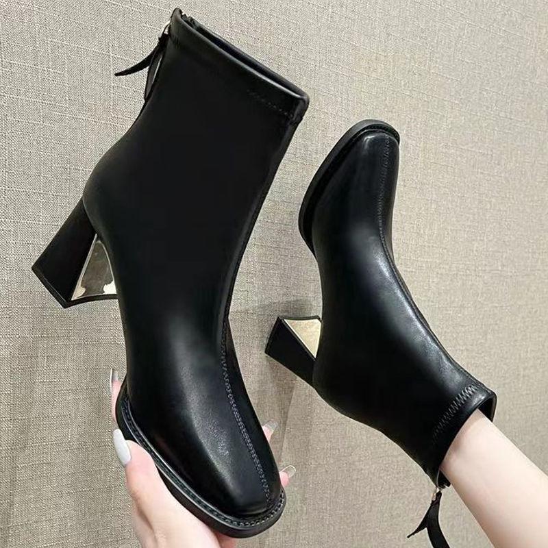 Women's 2025 Slimming Martin Boots: Comfortable Square Toe, Chunky Heel, Soft Sole, Plus Velvet Ankle Boots, Versatile & Fashionable.