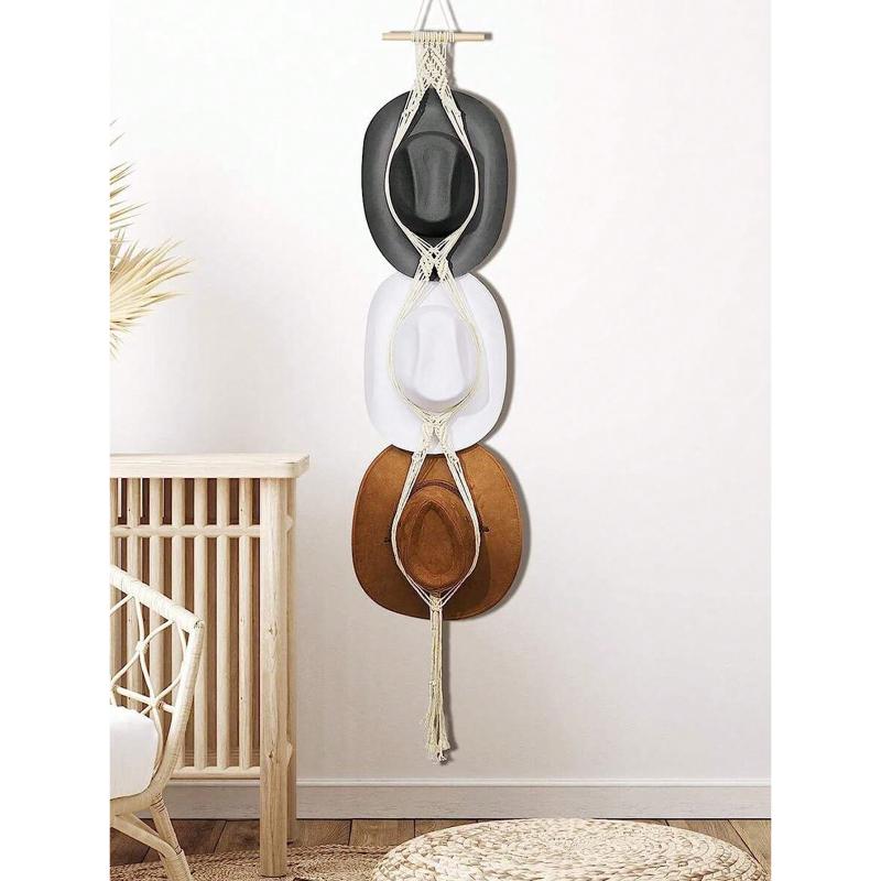 

1 шт./1 комплект Макраме Деревянная Подставка для Шляп Плетеная Подставка для Шляп Ручной Работы Органайзер для Шляп Настенные Полки Подставка для Ковбойских Шляп для Бейсбола Общежития Кабинета Над Дверью Wood Stick 3 Layers разноцветный