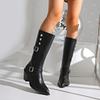 New Women's British Style Women's Knee High Boots Round Toe Block Heel Women's Zipper Plus Size 36-42 Zapatos Mujer