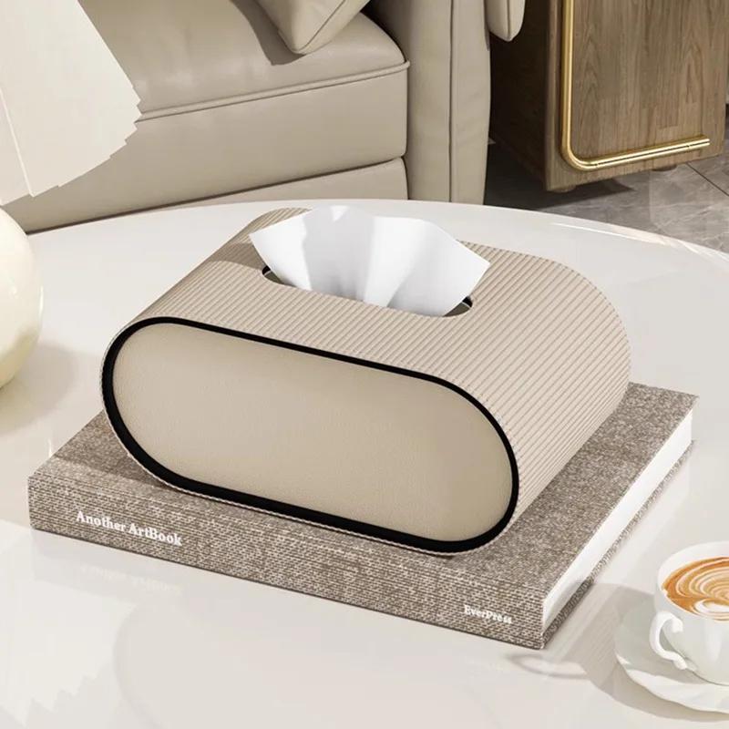 High-End Leather Paper Box Light Luxury Tissue Box Bathroom Living Room Bedroom Desktop Creative Oval Napkin Storage Box