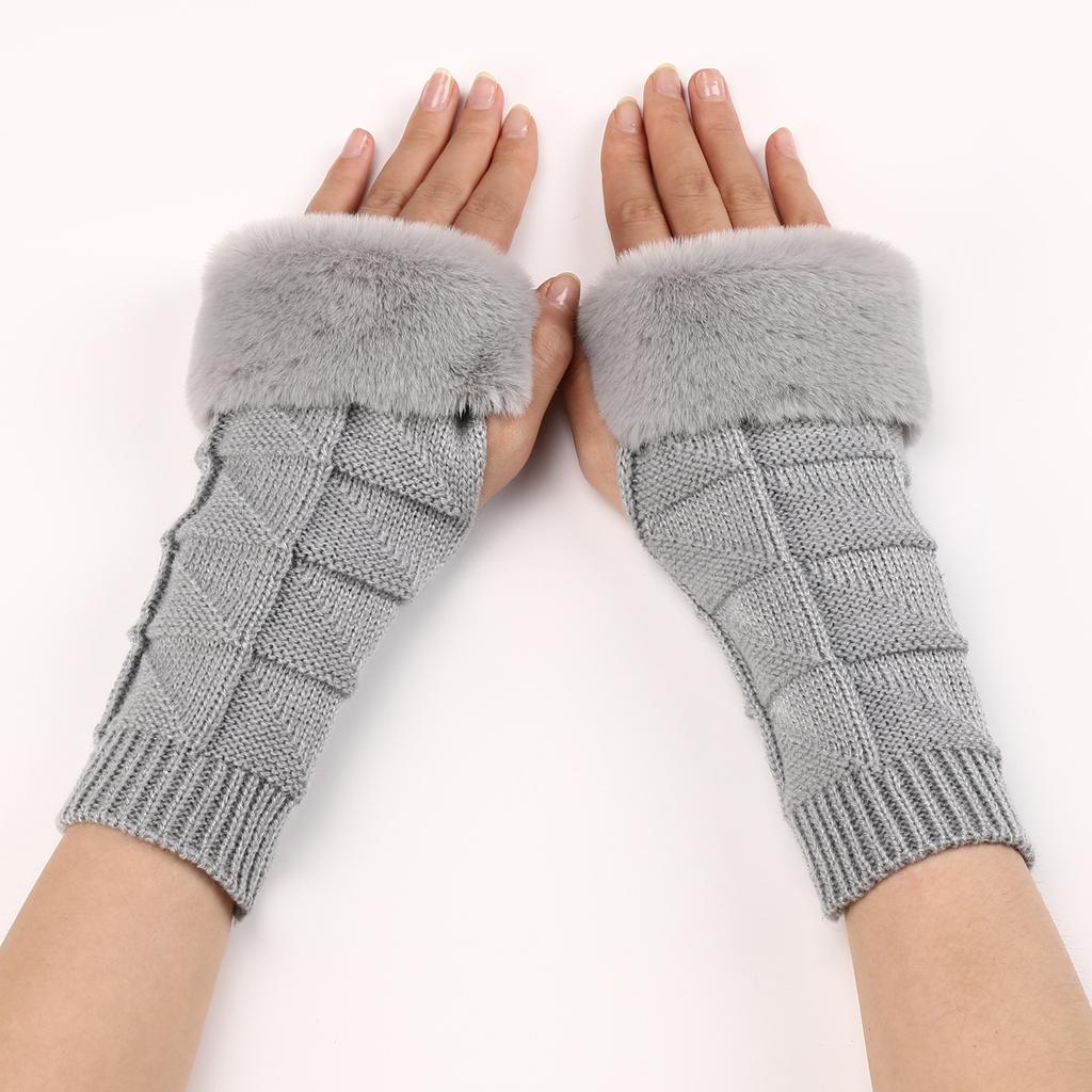New Autumn and Winter Women's Knitted Half Finger Woolen Warm Sleeves with Triangular Fleece Cuffs