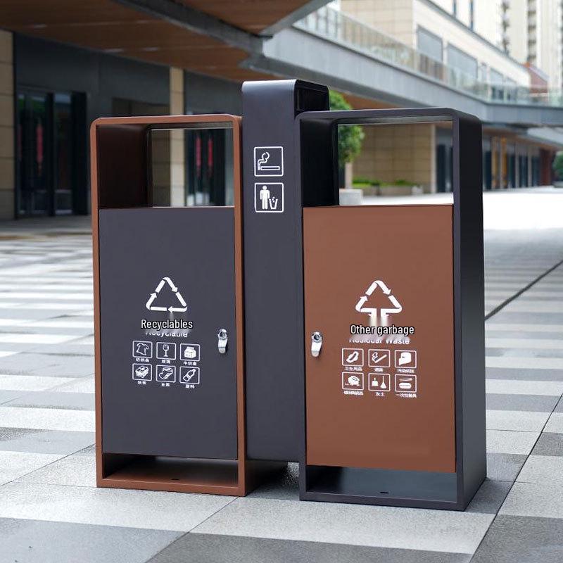 Stainless Steel Outdoor Trash Can with Waste Separation for Parks, Streets, and Scenic Areas