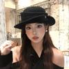French Hepburn style elegant black top hat female autumn and winter retro face small curling edge tweed hat bucket hat