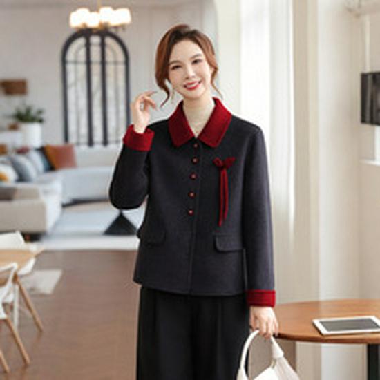 Mom's Stylish Faux Leather Jacket: Autumn Long Sleeve Print for Middle-Aged & Elderly Women