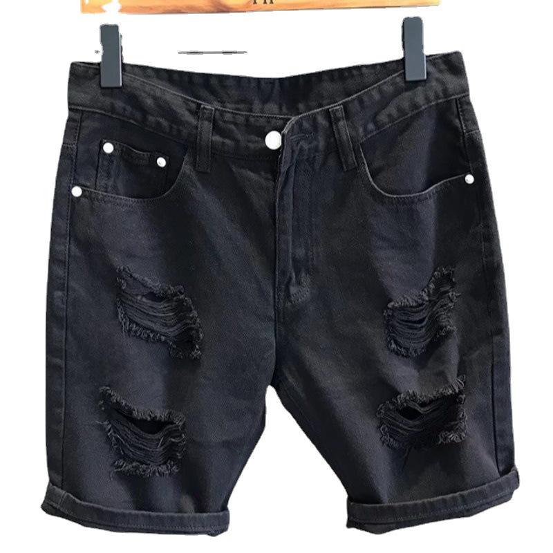 2023 Hong Kong Street Style Men's White Ripped Denim Shorts - Trendy Summer Casuals