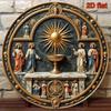 Vintage Sint Jozef Engel Rond Metalen Bord 20x20 cm Katholieke Muurkunst Altaar Decoratie