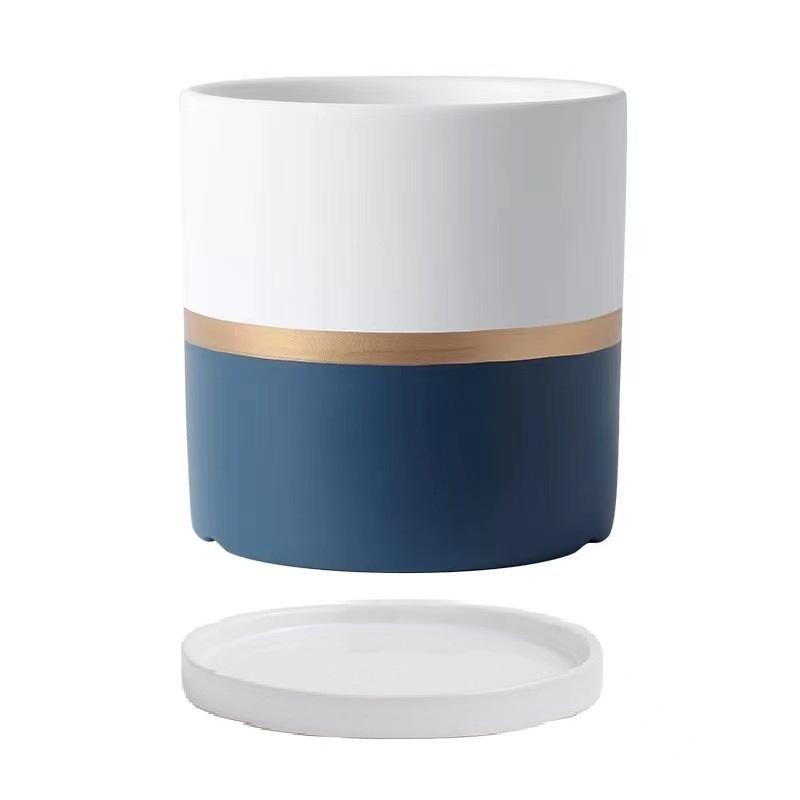 17/14/11cm Ceramic Flower Pots With Ceramic Tray for Indoor Succulent Plants Flower Cactus Office Home Garden Kitchen Decor Gift