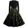 Women's Fashion V-Neck Relaxed-Fit Christmas Print Long-Sleeved Dress