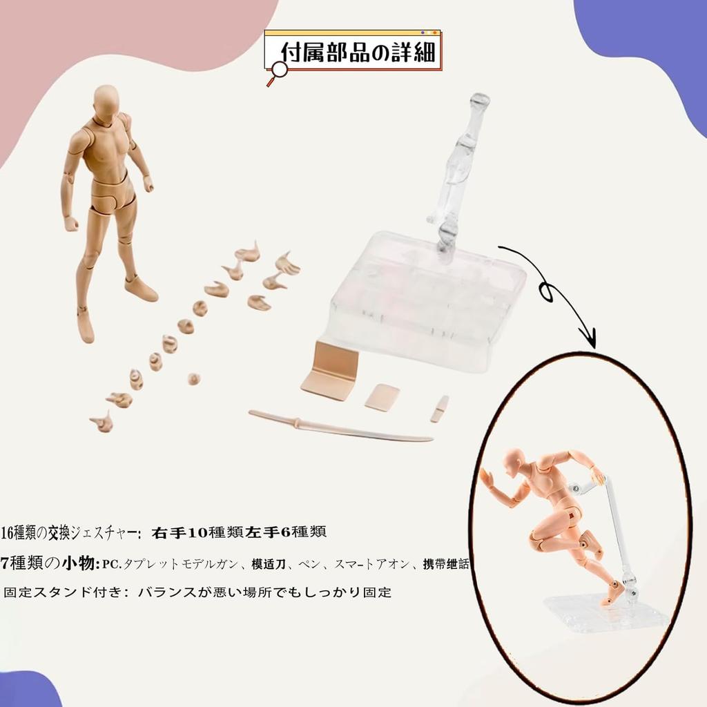 Drawing Male Female Model with Stand by Professional Manga for Manga and Muscle Drawing Sketch Drawing Art Educational Male Doll, 30-Jointed, &