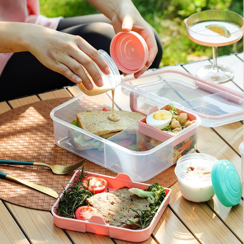 Portable Double Layer Bento Box With Dividers For Office Lunches And Picnics