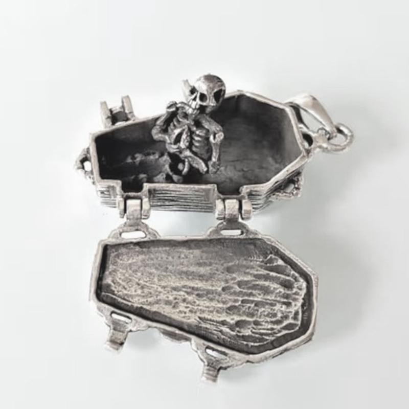 Skull Crucifix Coffin Necklace Unique Gothic Charm With Mysterious Detailing For Edgy Style And Costume Accessories