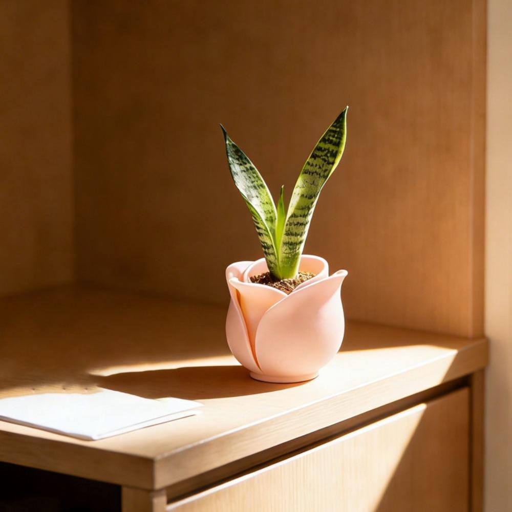 Unique Mini Rose Shape Pots Plastic Green Onion Pots Modern 3D Printed Plant Pot  Indoor Plants