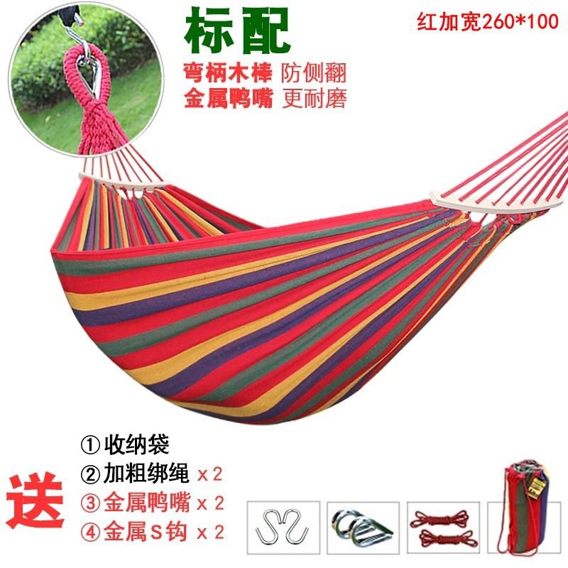 Outdoor Camping Hammock With Duckbill Anti-Tip Wooden Rods Heavy-Duty Canvas Nylon Fabric Reinforced Eyelets 200kg Load