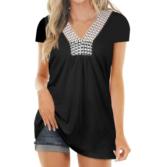 

Плиссированный жилет с V-образным вырезом и короткими рукавами, вязаный крючком кружевной воротник с отделкой, топ женский