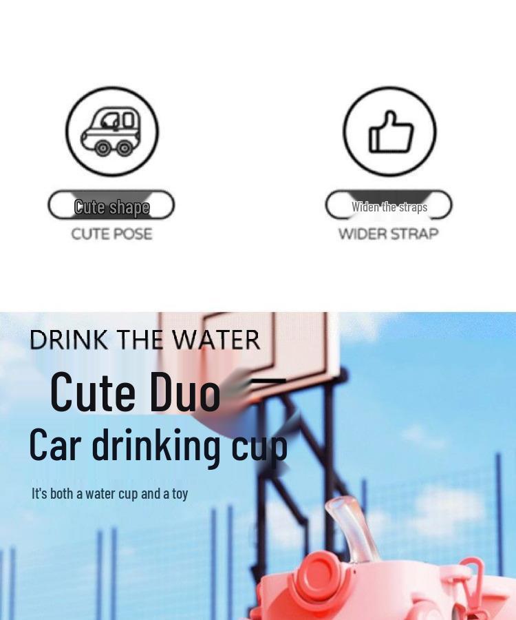 Children's Cartoon Bus Straw Cup for Kindergarten & School