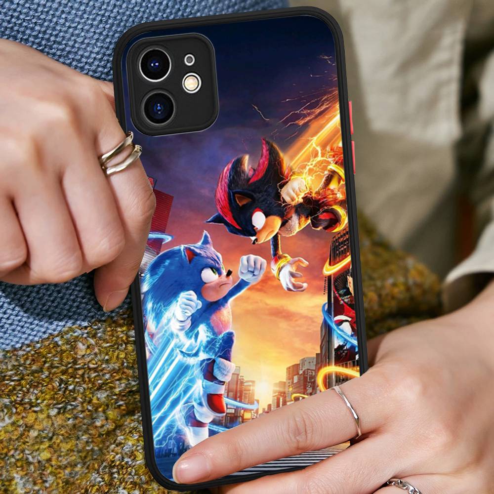 Game Sonic Movie Anime For IPhone 16 15 14 13 12 11 Pro Max X XS MAX Plus Translucent Black Phone Cover