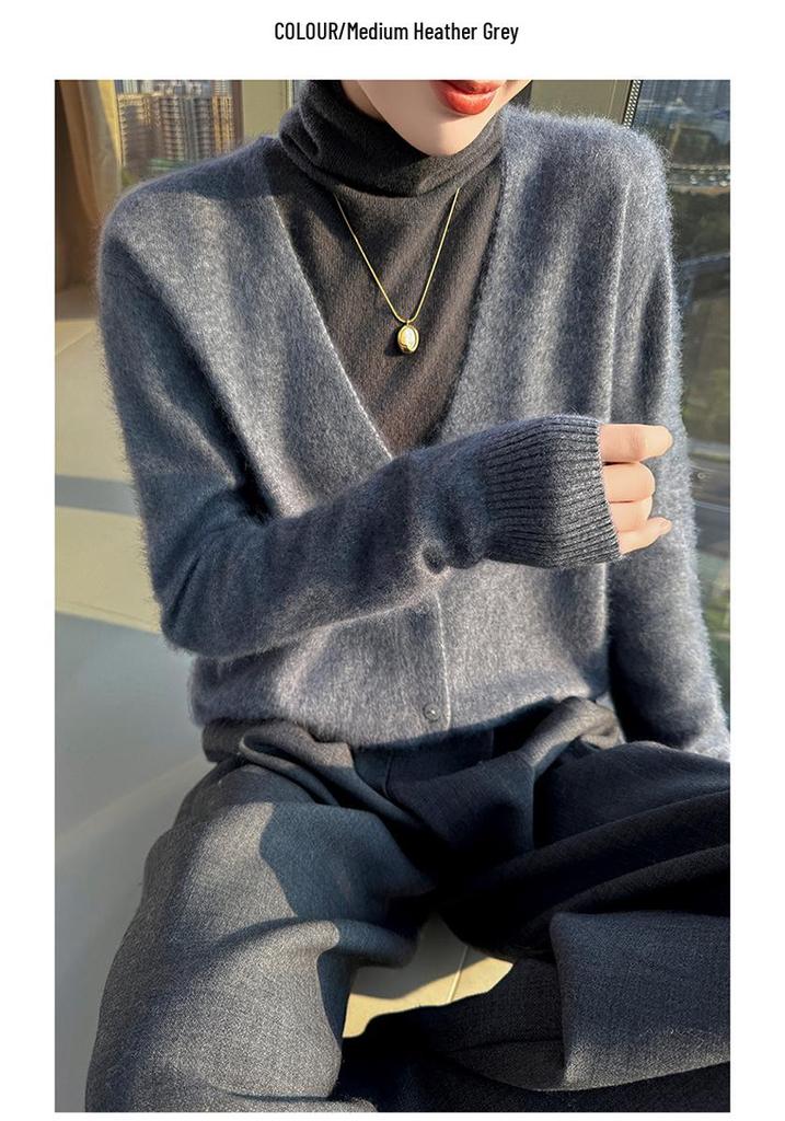 Autumn & Winter V-Neck Mink Velvet Women's Knit Cardigan - Loose, Slimming, Marled Yarn Sweater Top, Fashionable Outerwear