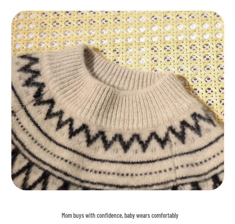 Autumn/Winter Unisex Pure Wool Fair Isle Knit Sweater Pullover for Children