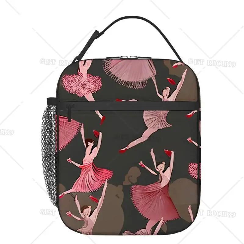 Ballerinas Dancing on A Pink Lunch Bag Women Lunch Box for Men Portable Cooler Tote Bag for Work Picnic Trave