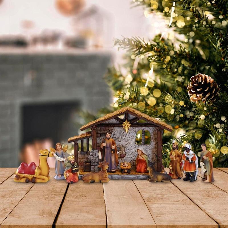 Christmas Nativity Scene Manger Religious Decor Miniature Figurines Home Decor for Patio Office School Living Room