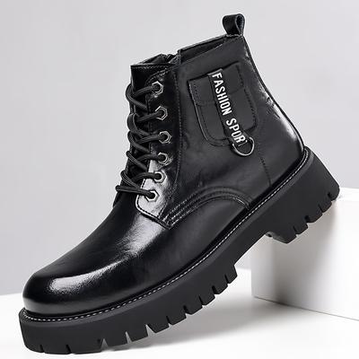Fashion Handmade Men Winter Plush Snow Casual Boots Leather Walking Shoes Fashion High Top Shoes Men All-match Male Motorcycle Boots