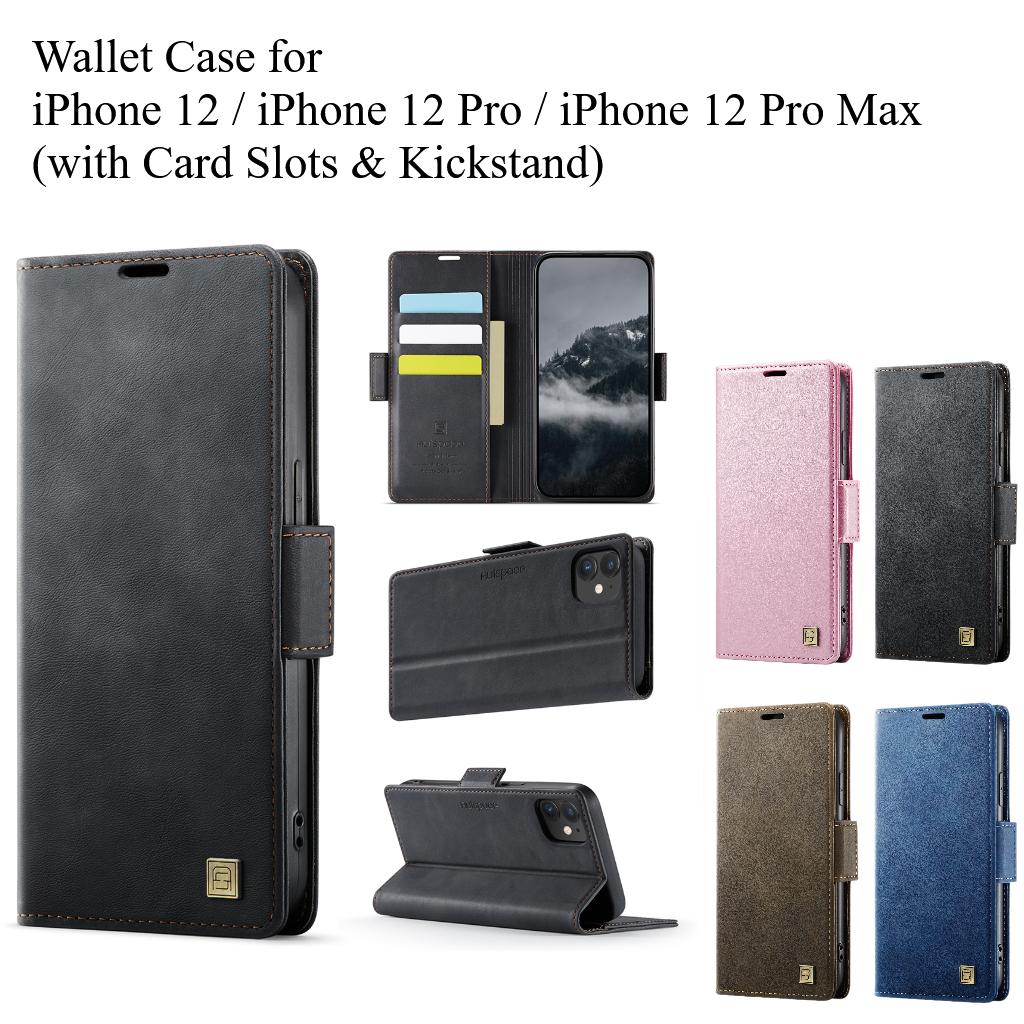 For iPhone 12 /12 Pro / 12 Pro Max. Wallet Case with Card Slots & Kickstand, 360° Protection Leather Case