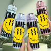 1PC Black White Smile Text Pattern 750ml Color Plastic Sports Water Bottle Leakproof Flip Straw Lid Suitable for Sports Office Home Use