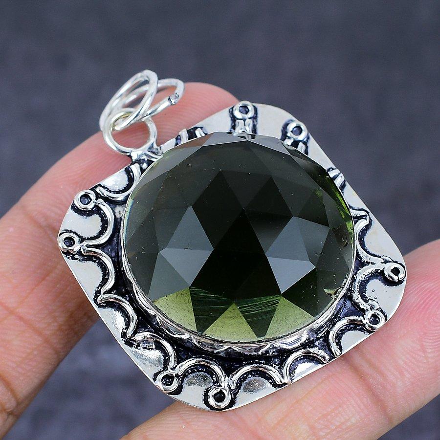Natural Peridot Gemstone Handmade 925 Sterling Silver Jewelry Pendant 2.09" E5b60