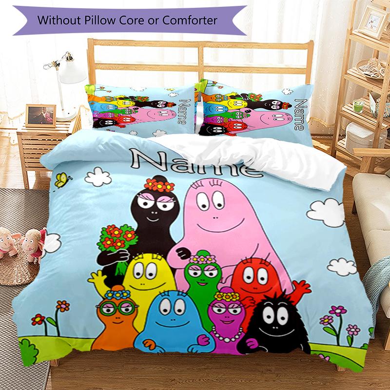 3pcs Custom Name Barbapapa Bedding Set Duvet Cover Closure Includes 1 Duvet Cover & 2 Pillowcases for All Seasons Bedroom Decor