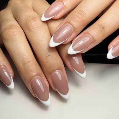 Gradient Press On Nail Almond Fake Nail Glossy Stick On Acrylic Nail Natural Omber Glues  On False Nail for Women Girls