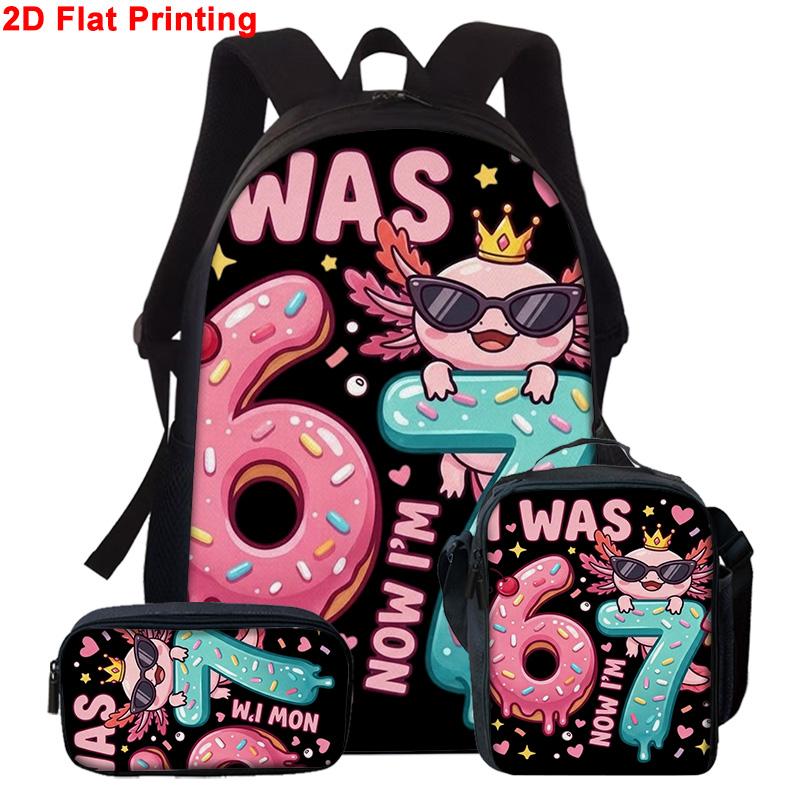 3 stuks Cartoon Getal 67 Patroon Rugzak Set Lichtgewicht Grote Capaciteit Schooltas Reistas met Schoudertas Etui Cadeau