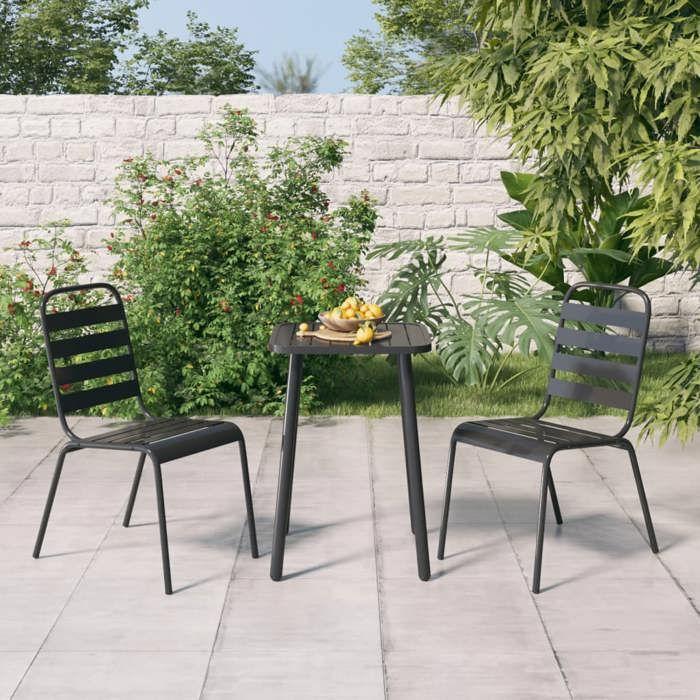 VidaXL Ensemble à manger de jardin 3 pcs anthracite acier, ensemble de salle à manger, ensemble de salle à manger 3187985