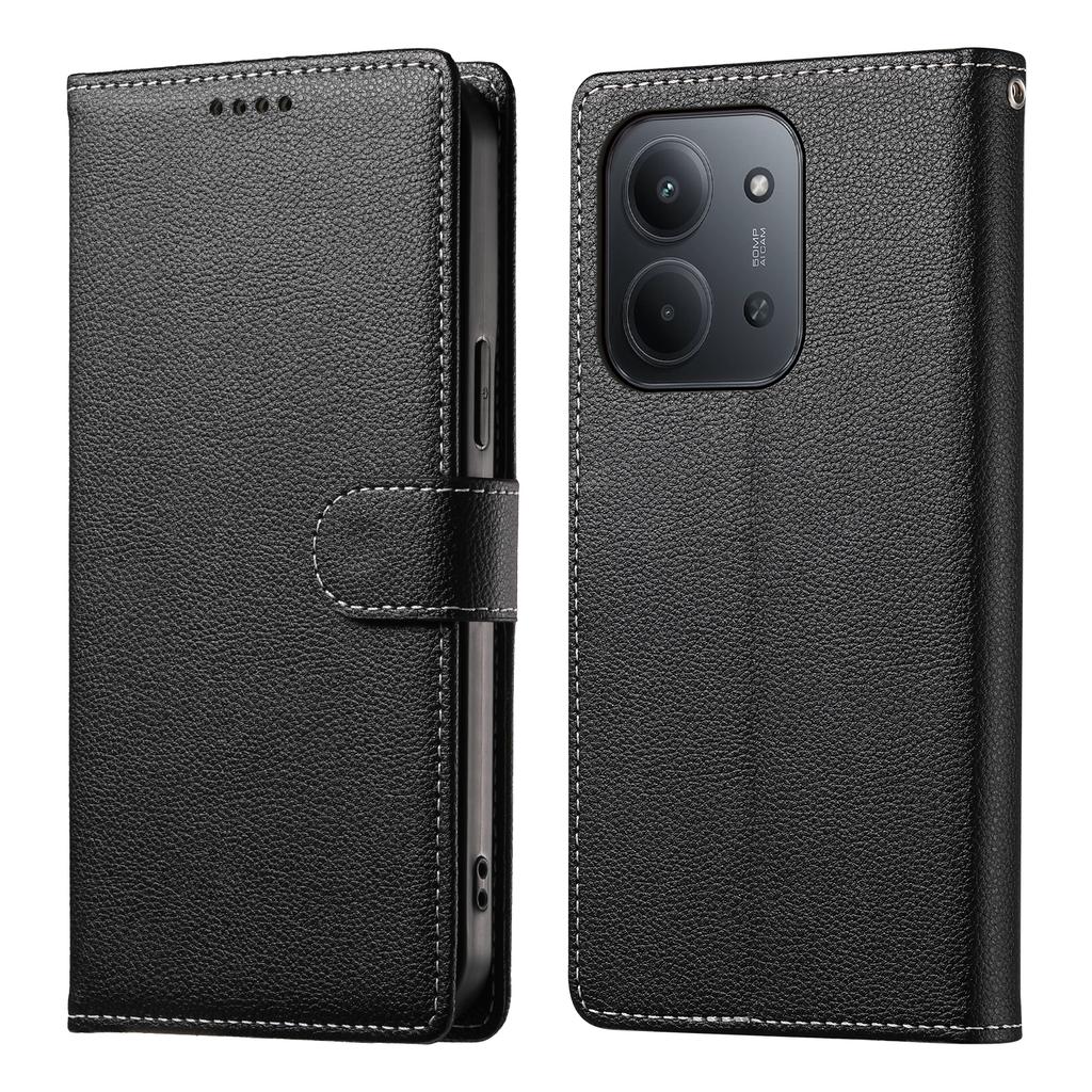 For Xiaomi Redmi 15C 5G (EU) (173mm)/4G (EU) (173mm) Case Magnetic Snap Litchi Texture Leather Wallet Phone Cover with Wrist Strap