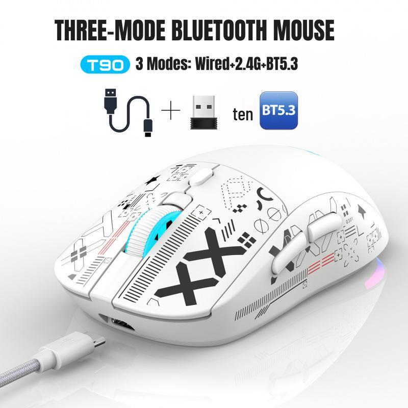 Tri-Mode RGB Wireless Gaming Mouse, 2.4G Bluetooth/Wired, 650mAh