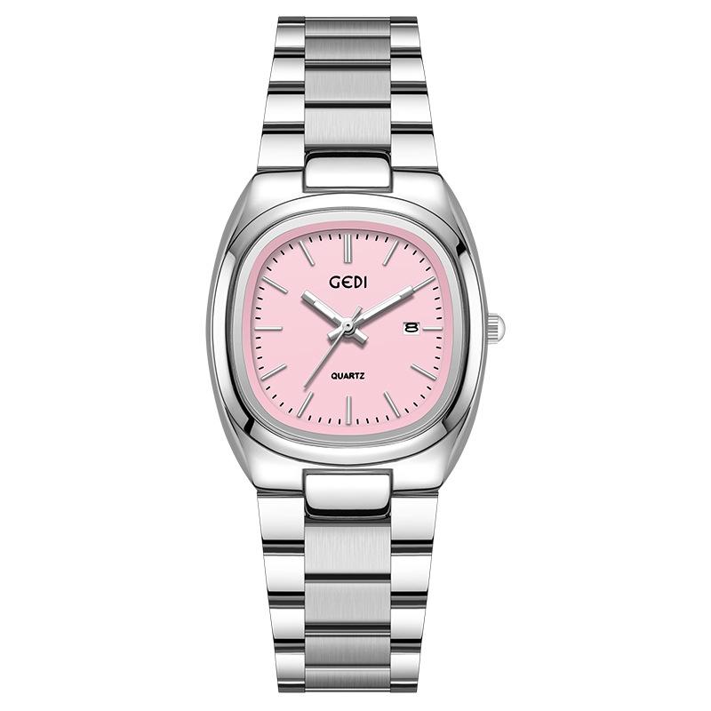 Simple Double Calendar Women's Watch High Value Solid Steel Waterproof Watch Women's Niche Oval Quartz Watch