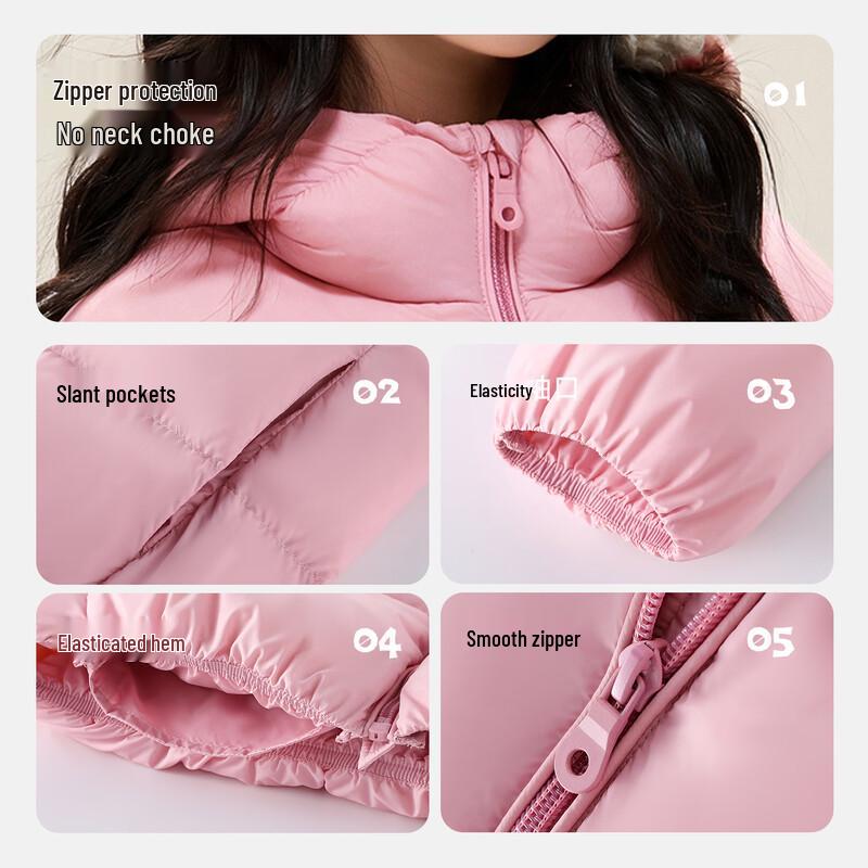 Girls' Goose Down Waterproof Hooded Puffer Jacket