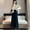Winter Fleece Lined High Waist Thick Knit Long Skirt with Slit Straight Tube