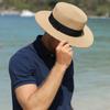Flat Top Boater Hat Foldable Straw Hat for Men & Women Summer Travel Beach Sun Hat with Wide Brim UV Protection Unisex Fashion