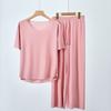 Women's Ice Silk Pajama Set Pullover Short Sleeve T-shirt And Pants Casual PJs Set Summer 2 Piece Loungewear