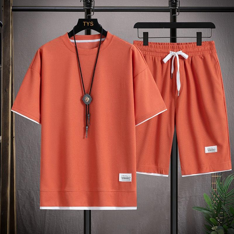 Ležérní outfit Trendy Šňůrka ke kolenům Ležérní outfit Tričko s texturou vafle Široké nohavice Šortky pro volný čas Denní oděv