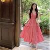 Pink Sweet First Love Dating Dress Summer Backless Design Feeling Waist and Thin Temperament Gentle Medium and Long Skirt