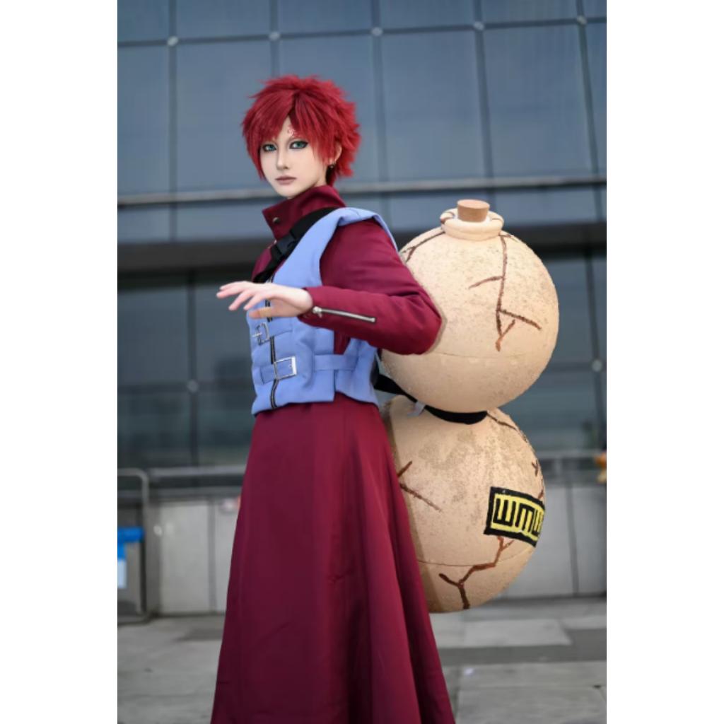Gaara Cosplay Kostyme Sandfoss Femte Kazekage Rødt Hår Shinobi Ninja Tatoveringsklistremerke Sett Parykk Halloween Jul