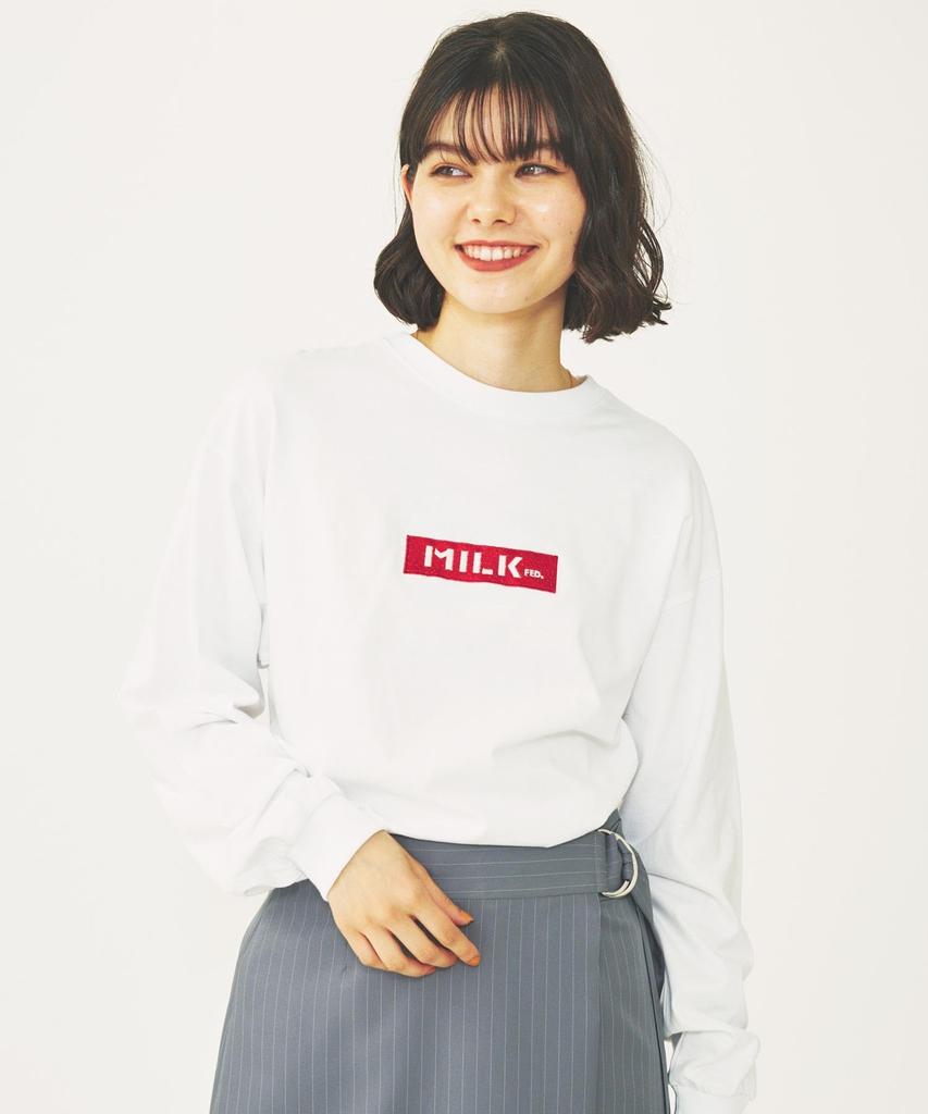 Milkfed Casual BAR LOGO BASIC TEE WHITE L/S Women's