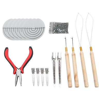 Kit d'outils pour extensions de cheveux Anneaux en silicone Pince pour extensions de cheveux Micro crochet tire-aiguille Enfile-mèches